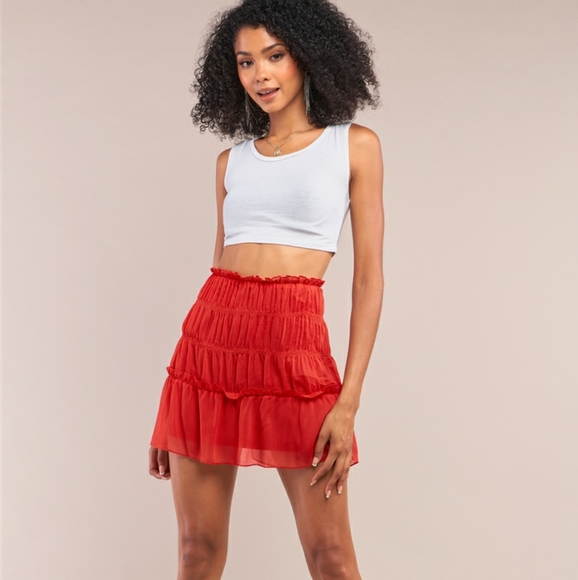 Sugarlips Dresses & Skirts - 3/$20 - Red Chiffon High Waist Mini Skirt